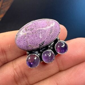 925 Silver Plated Classic Purpurite Natural Amethyst Ring Size US 8.5